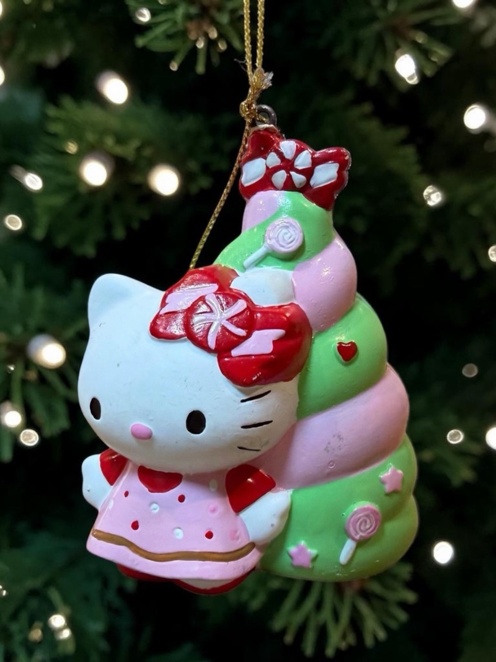 Sanrio Pink, Red & Green Cat Candy Ornament